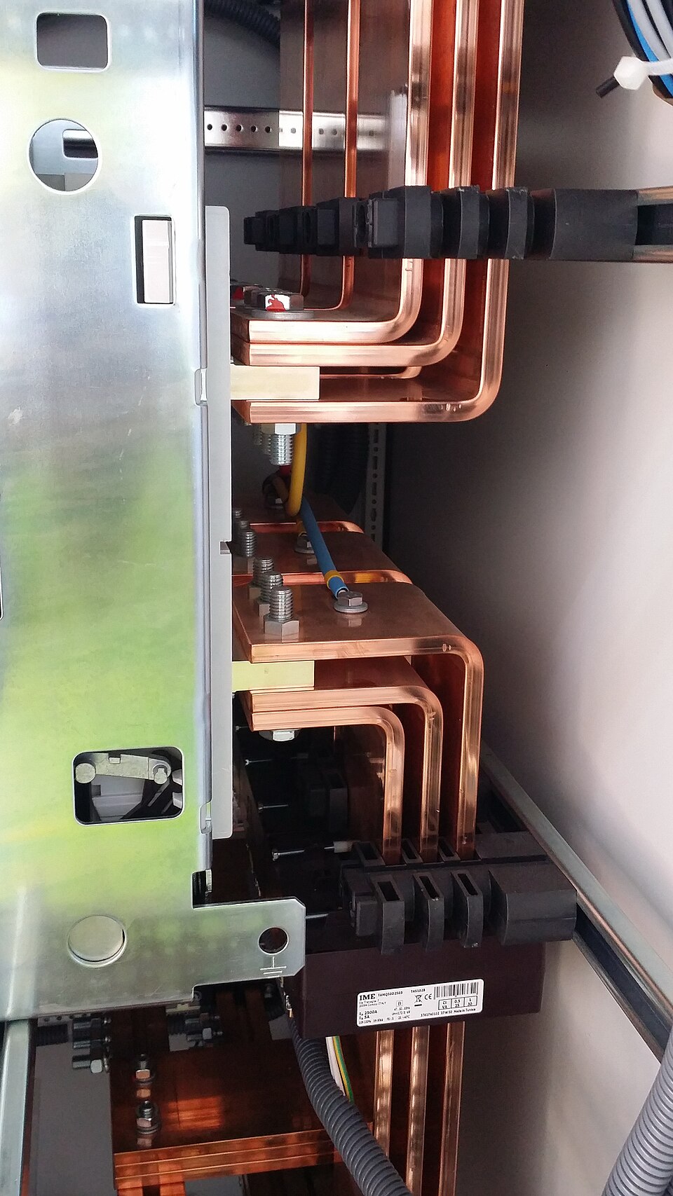 Copper busbars in a motor control panel