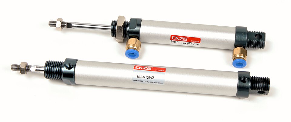 Two small pneumatic cylinders